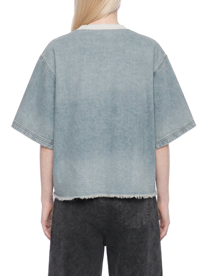 Saint Luciel Vintage Wash Boxy Raw Hem Denim T-Shirt