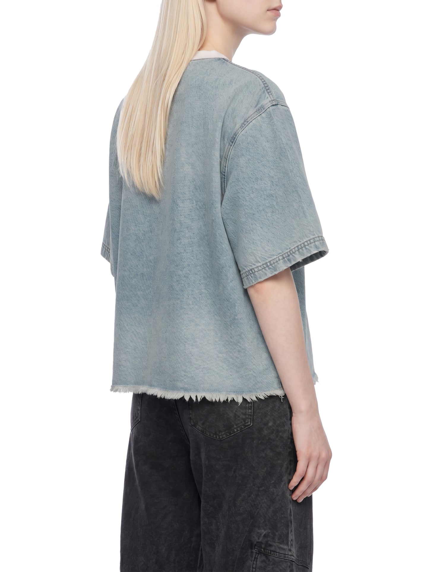 Saint Luciel Vintage Wash Boxy Raw Hem Denim T-Shirt