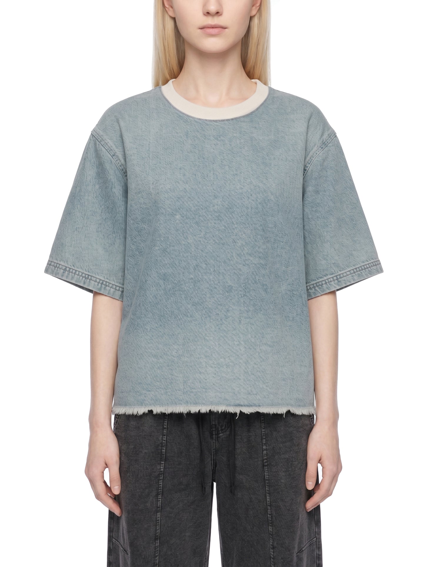 Saint Luciel Vintage Wash Boxy Raw Hem Denim T-Shirt