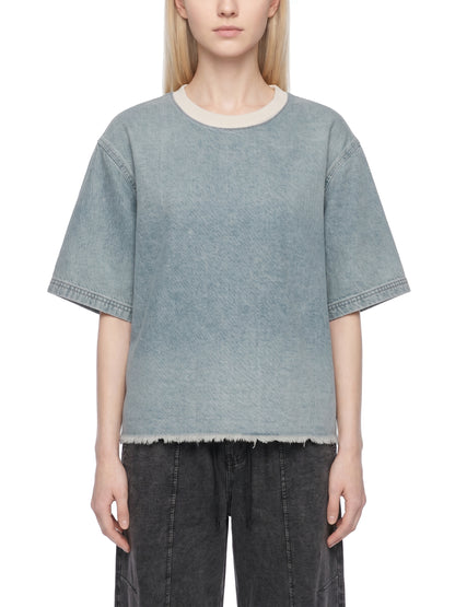 Saint Luciel Vintage Wash Boxy Raw Hem Denim T-Shirt