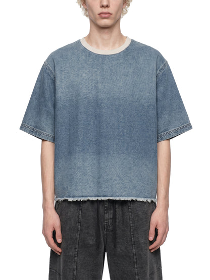 Saint Luciel Vintage Wash Boxy Raw Hem Denim T-Shirt