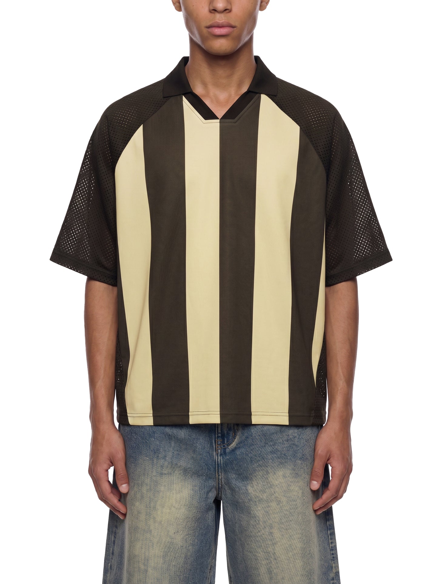 Saint Luciel Striped Mesh Boxy Soccer Jersey