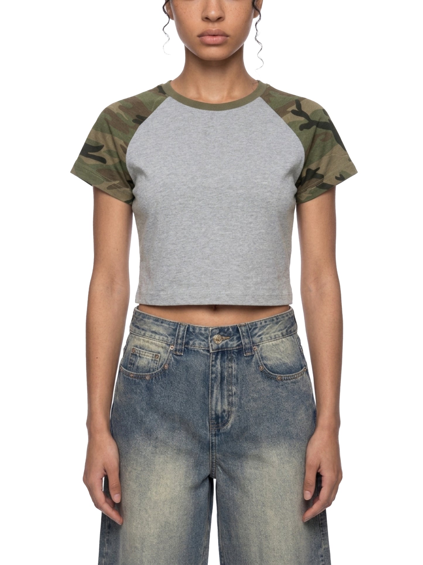 Saint Luciel Women’s Camo Raglan Crop T-Shirt