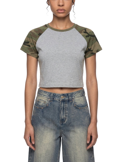 Saint Luciel Women’s Camo Raglan Crop T-Shirt