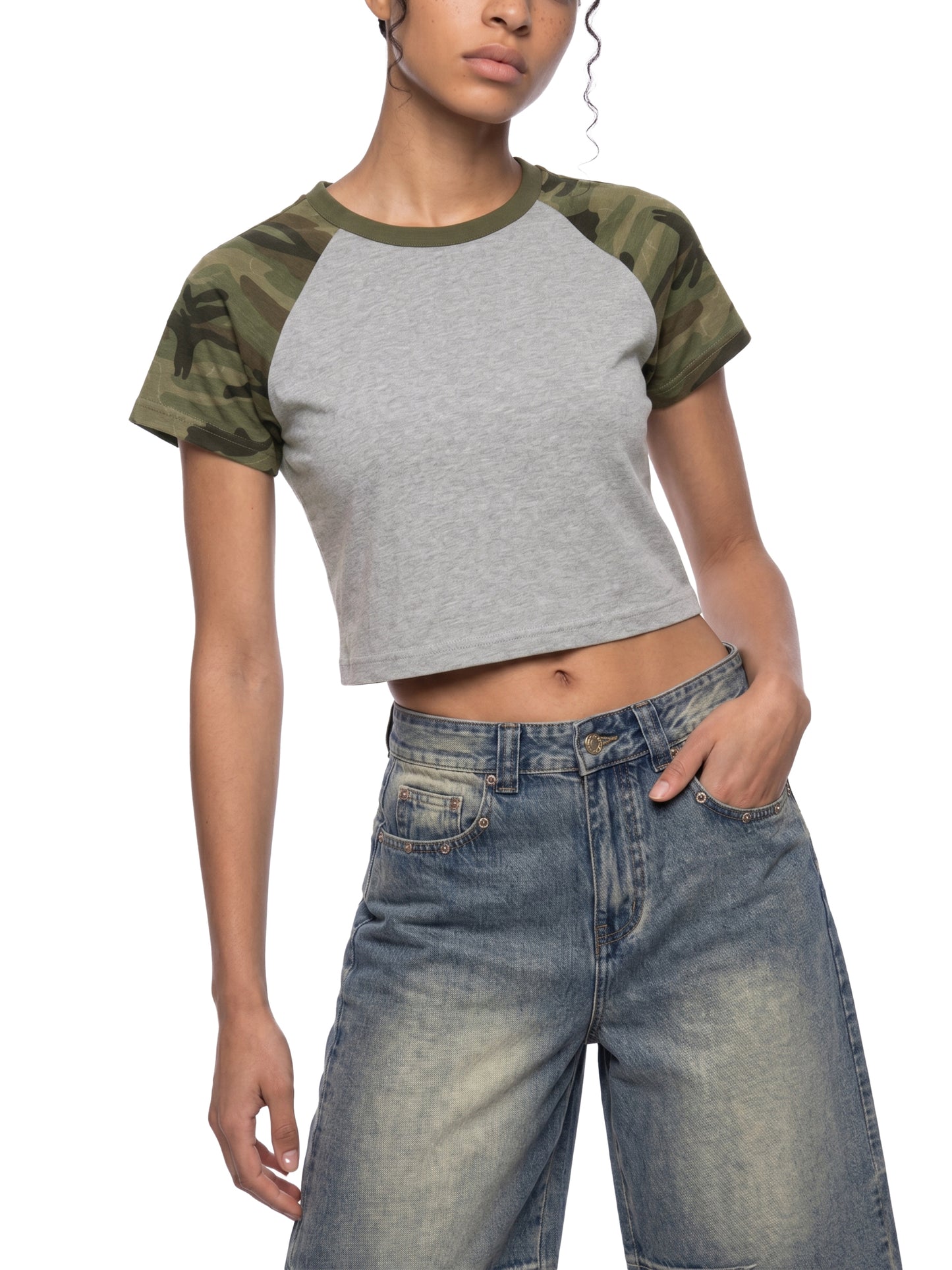 Saint Luciel Women’s Camo Raglan Crop T-Shirt