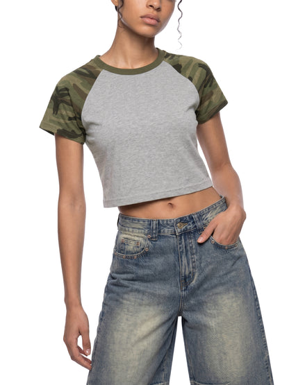 Saint Luciel Women’s Camo Raglan Crop T-Shirt