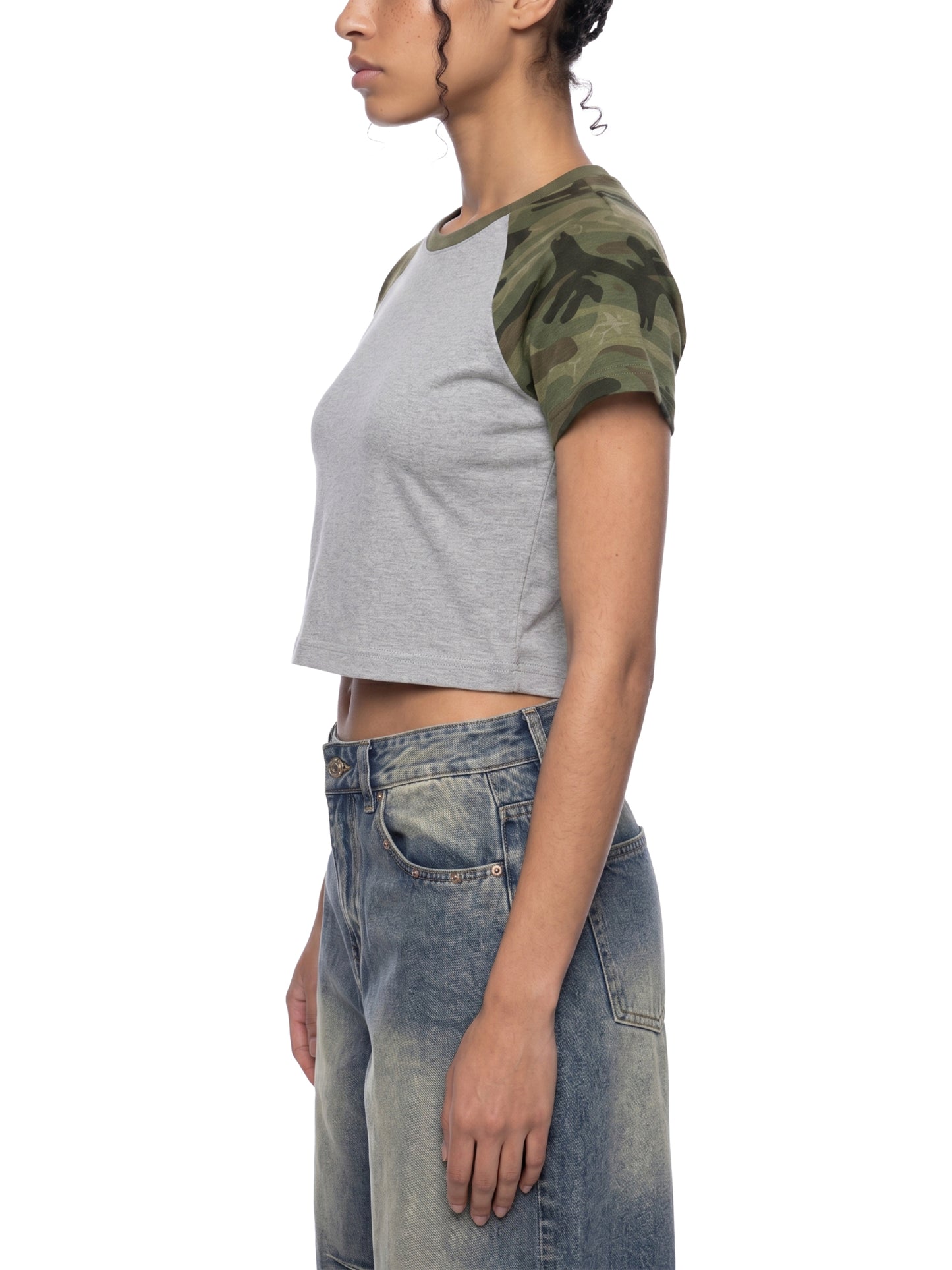Saint Luciel Women’s Camo Raglan Crop T-Shirt