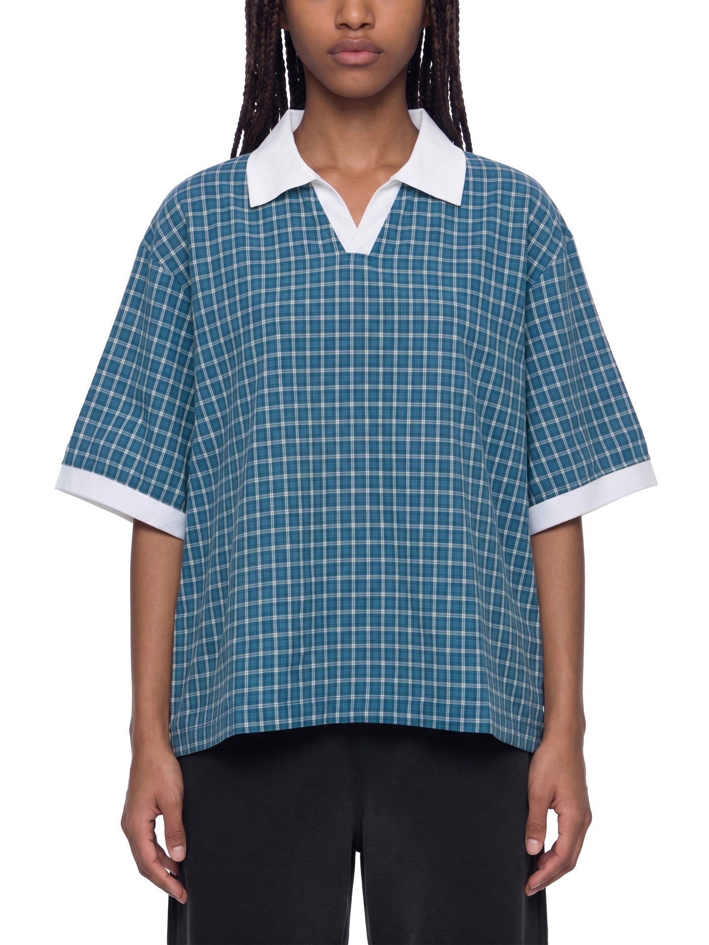 Saint Luciel Boxy Plaid Color Block Polo Shirt