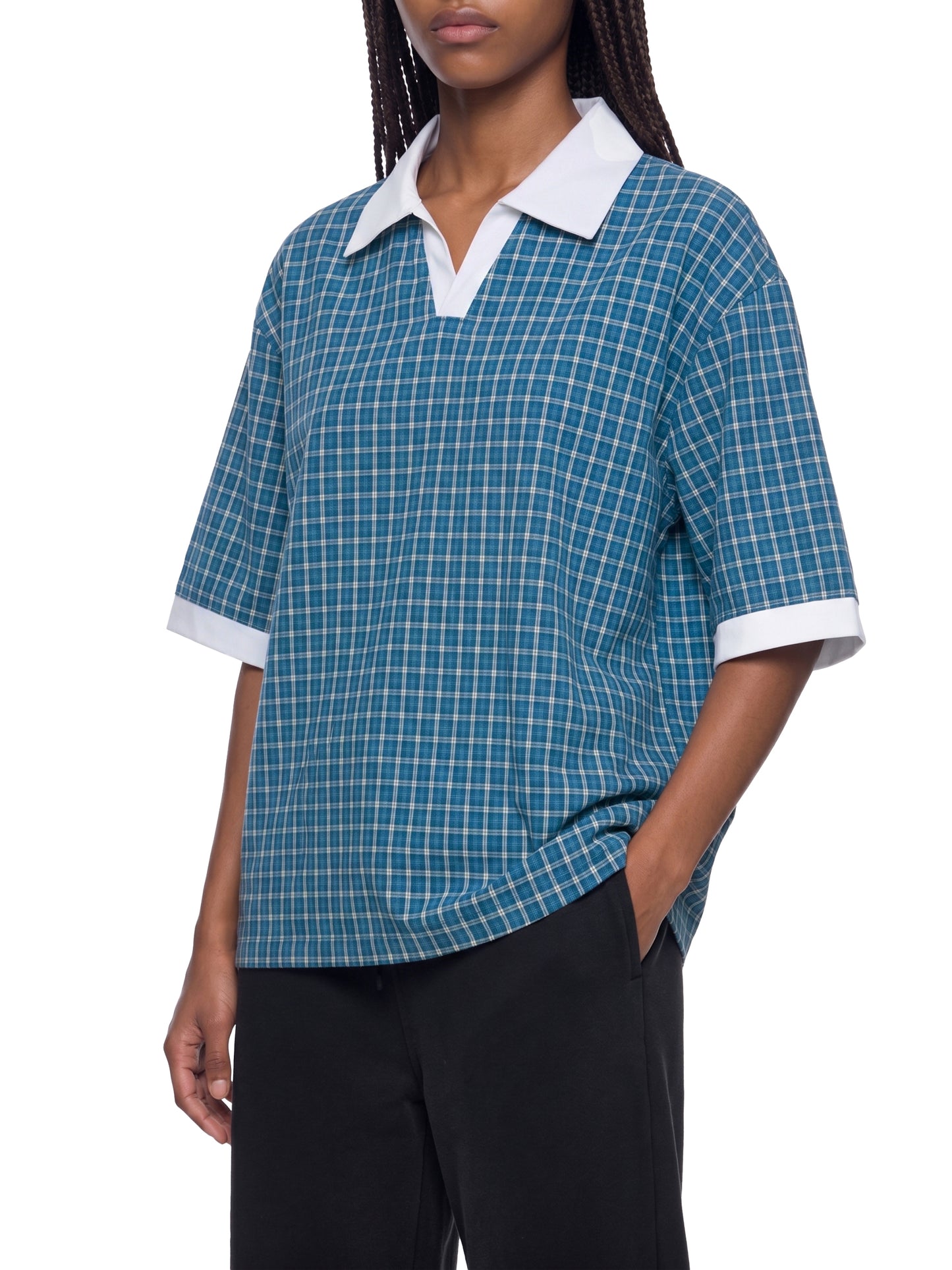 Saint Luciel Boxy Plaid Color Block Polo Shirt