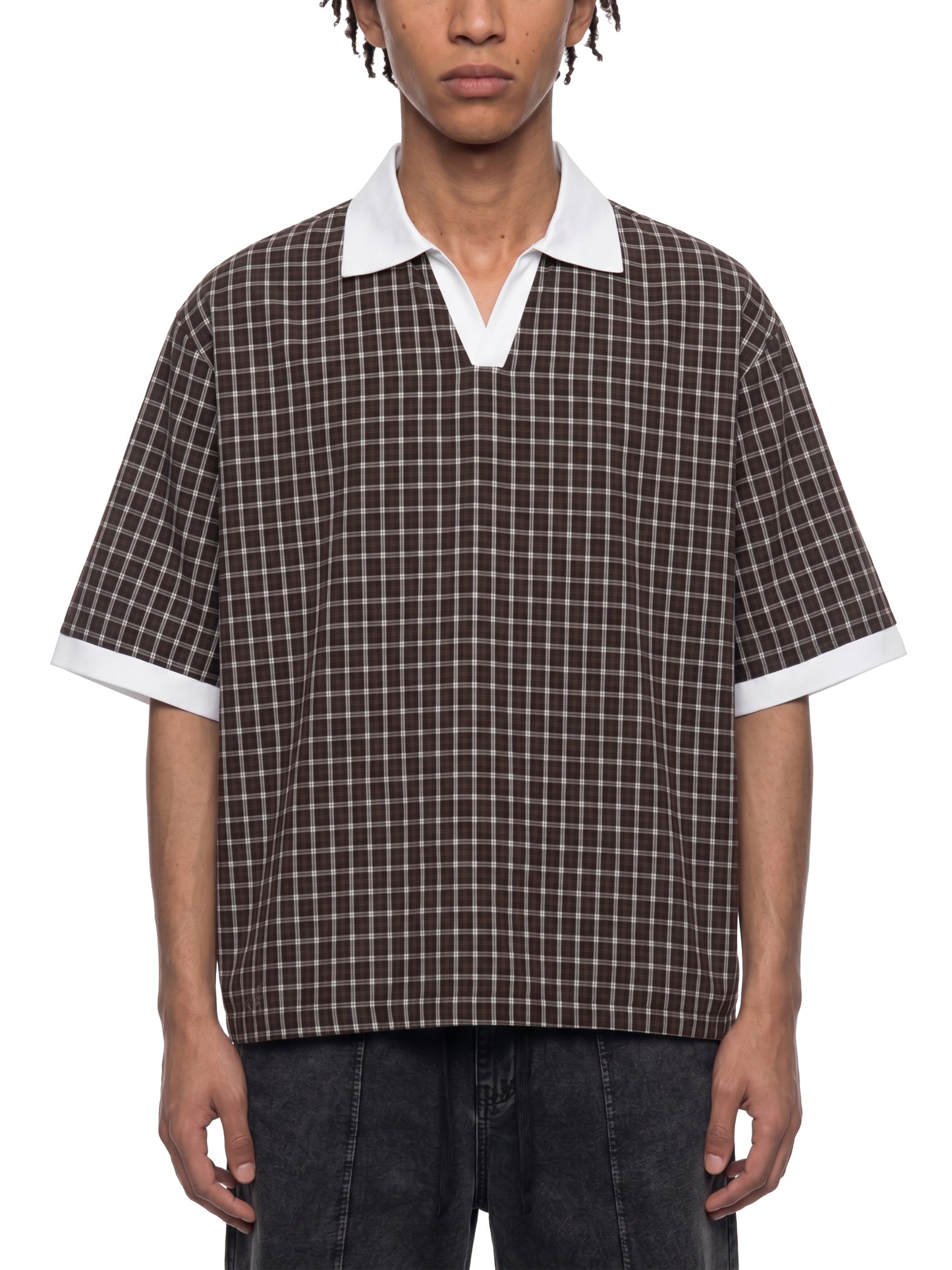 Saint Luciel Boxy Plaid Color Block Polo Shirt