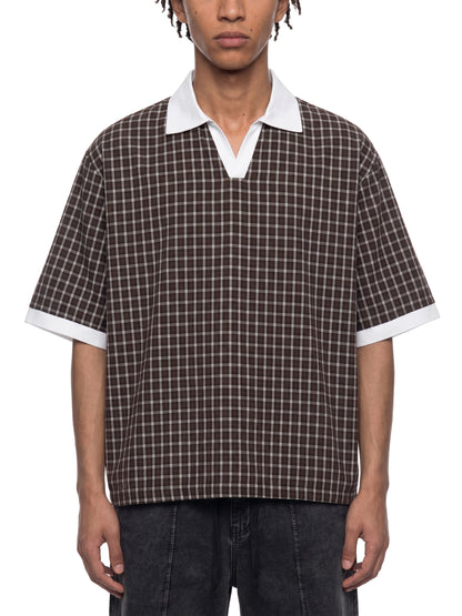 Saint Luciel Boxy Plaid Color Block Polo Shirt