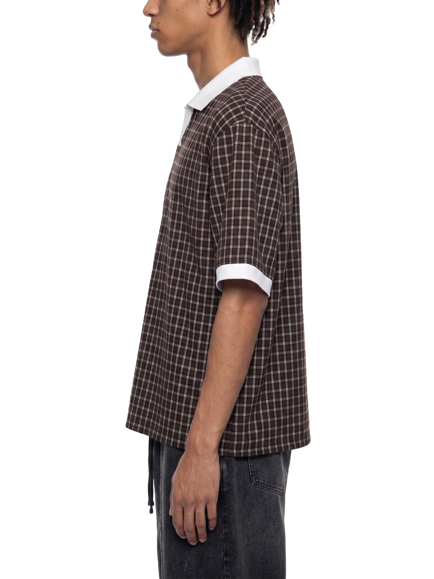 Saint Luciel Boxy Plaid Color Block Polo Shirt