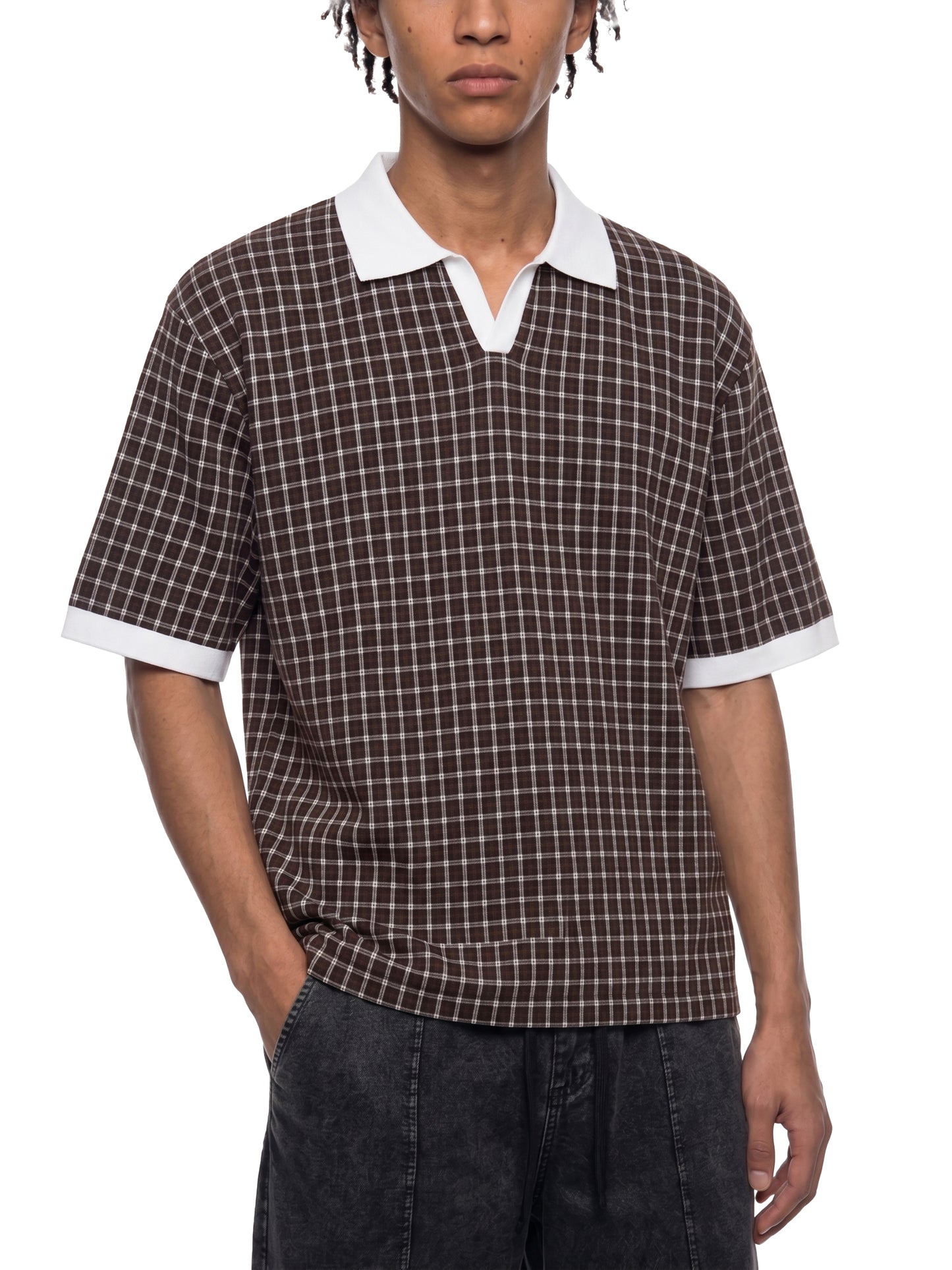 Saint Luciel Boxy Plaid Color Block Polo Shirt