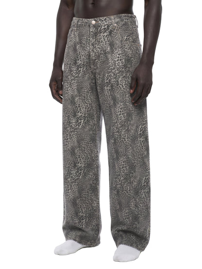 Saint Luciel Vintage Wash Leopard Wide Leg Jeans