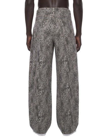 Saint Luciel Vintage Wash Leopard Wide Leg Jeans