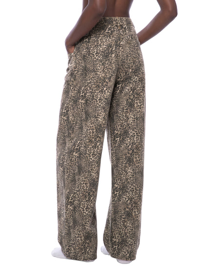 Saint Luciel Vintage Wash Leopard Wide Leg Jeans