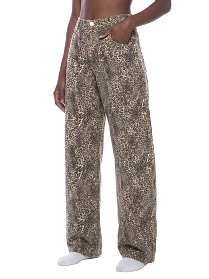 Saint Luciel Vintage Wash Leopard Wide Leg Jeans