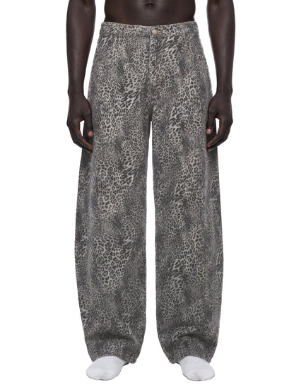 Saint Luciel Vintage Wash Leopard Wide Leg Jeans